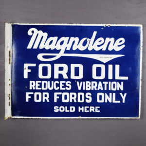 Magnolene Ford Oil Porcelain Flange Sign 1930s 16 x 22.5