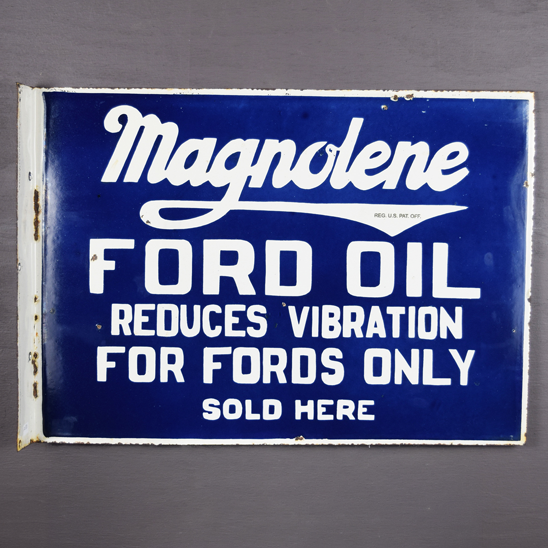 Magnolene Ford Oil Porcelain Flange Sign 1930s 16 x 22.5