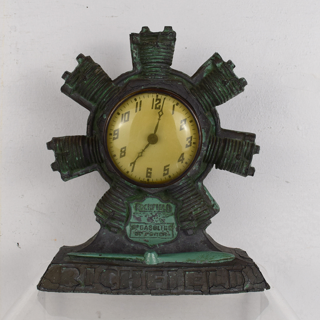 Richfield Aviation Gasoline Desk Clock Cast Metal 1930s