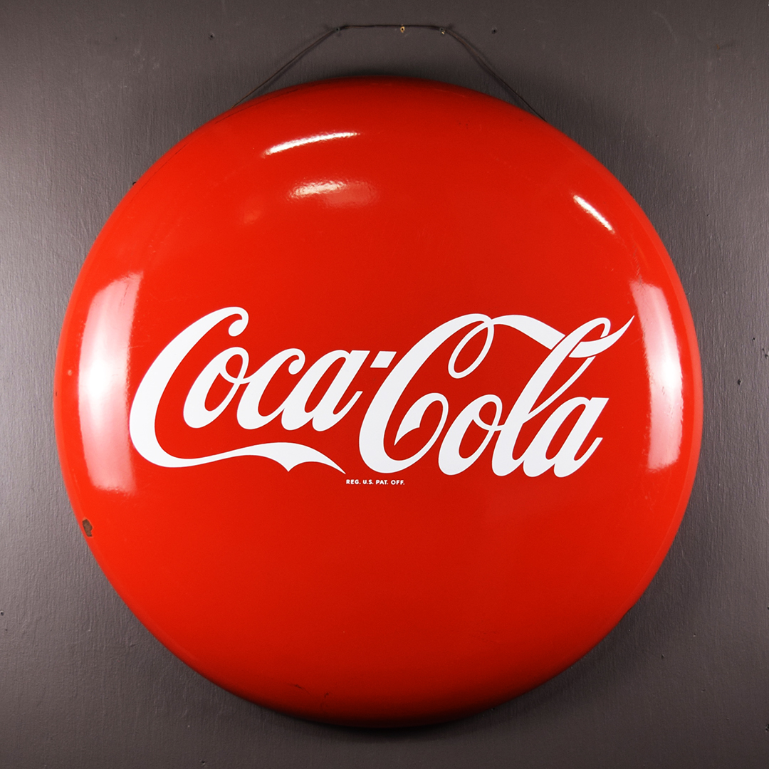 36 Inch Coca Cola Button Sign Porcelain Finish 1950s Era