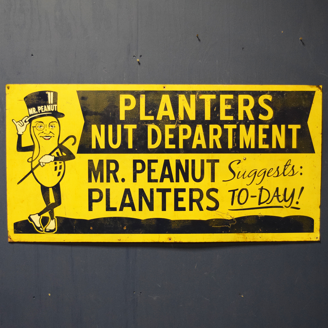 プランターズ Mr. Peanut（鋳鉄製） VTG LARGE PLANTERS PEANUTS PORCELAIN SIGN OLD NUT SNACK FOOD MR