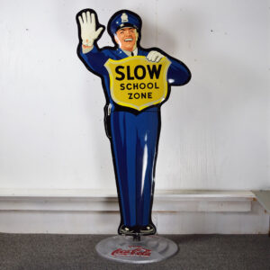 1962 Coca-Cola Slow School Zone Policeman Stand Up Sign