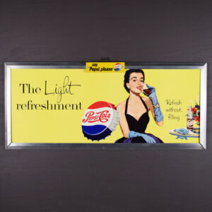 Pepsi-Cola Light Refreshment Cardboard Sign Aluminum Frame