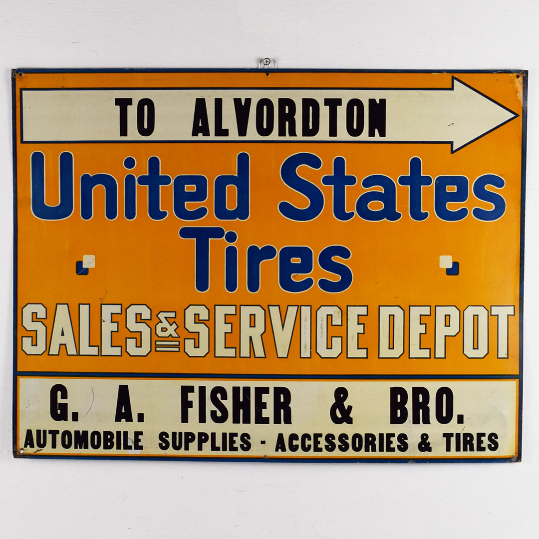 United States Tires Sales & Service Depot Tin Sign Aldvordton Ohio