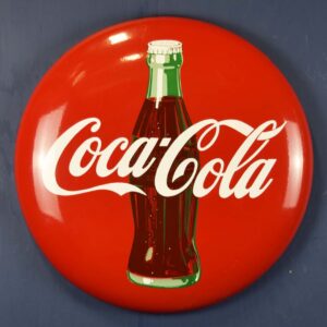 24 Inch Coca-Cola Button Sign With Hobbleskirt Bottle Porcelain