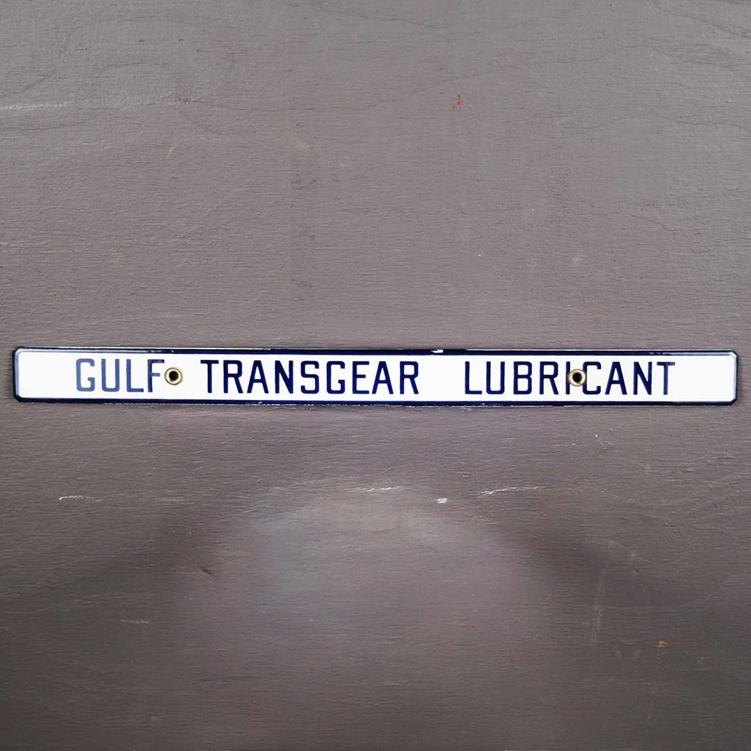 Gulf Transgear Lubricant Porcelain Strip Sign New Old Stock
